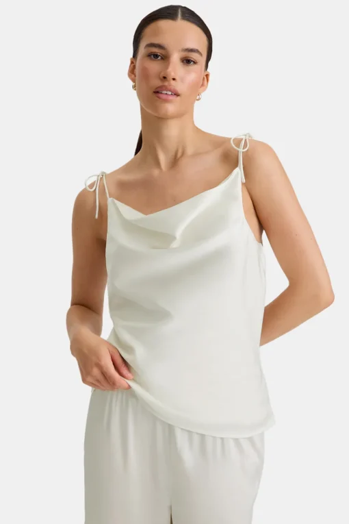 Silky Cowl Neck Top - Diamond White