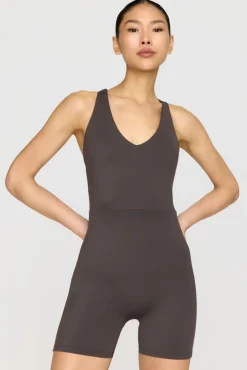 SkinLuxe Built-In Support Strappy Back Unitard - Slate Brown