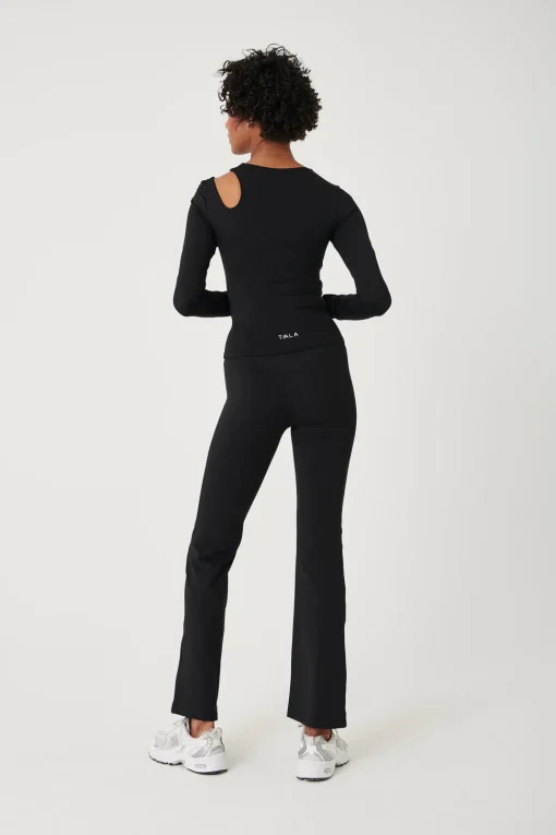 SkinLuxe Cut Out Shoulder Long Sleeve Top - Shadow Black