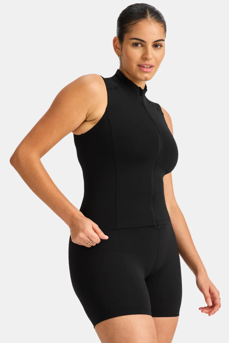SkinLuxe Sleeveless Zip Through Running Top - Shadow Black