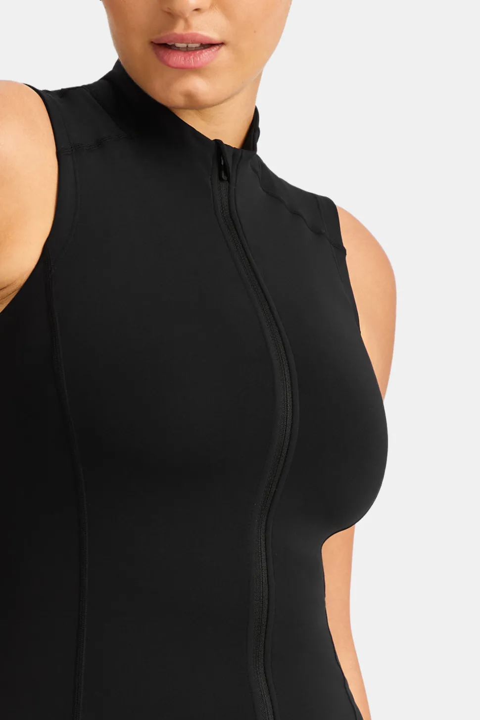 SkinLuxe Sleeveless Zip Through Running Top - Shadow Black