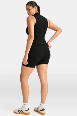 SkinLuxe Sleeveless Zip Through Running Top - Shadow Black