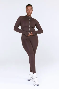 SkinLuxe Zip Through Running Top - Espresso