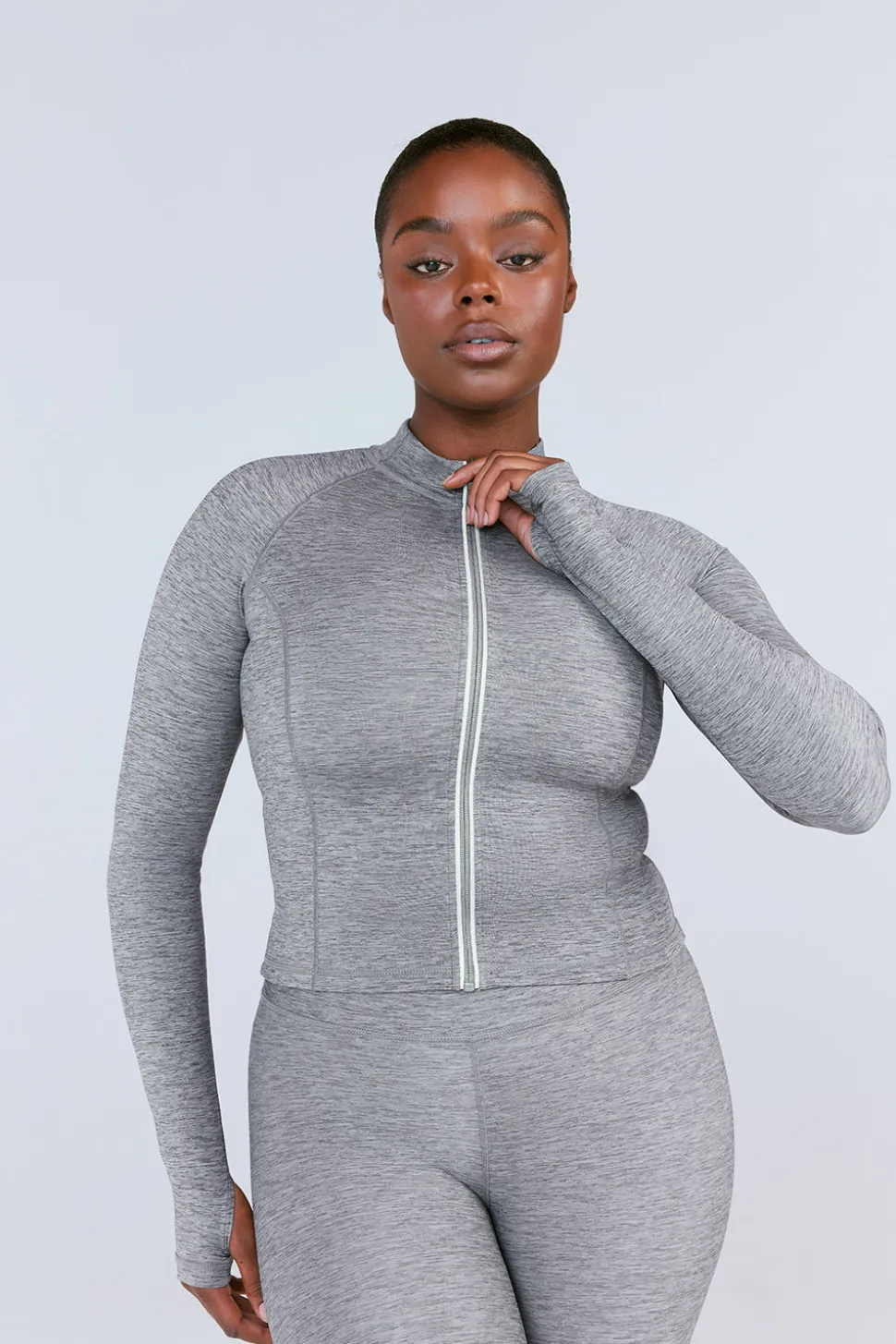 SkinLuxe Zip Through Running Top - Dark Grey Marl