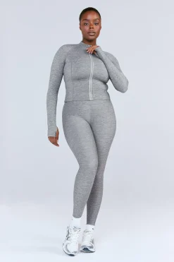 SkinLuxe Zip Through Running Top - Dark Grey Marl