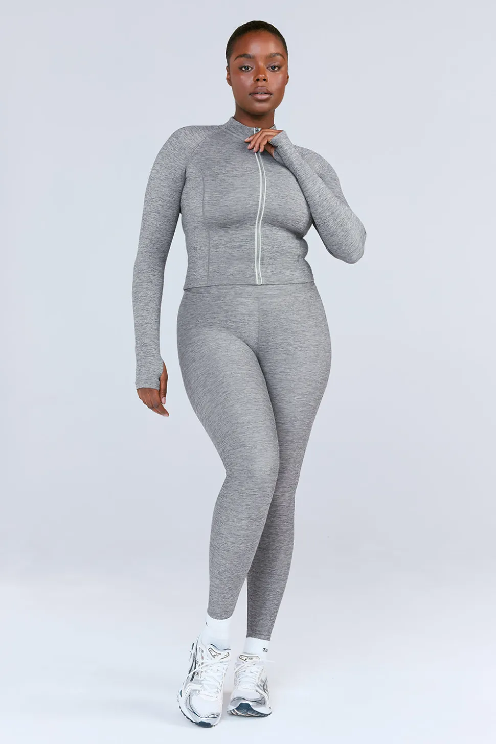 SkinLuxe Zip Through Running Top - Dark Grey Marl