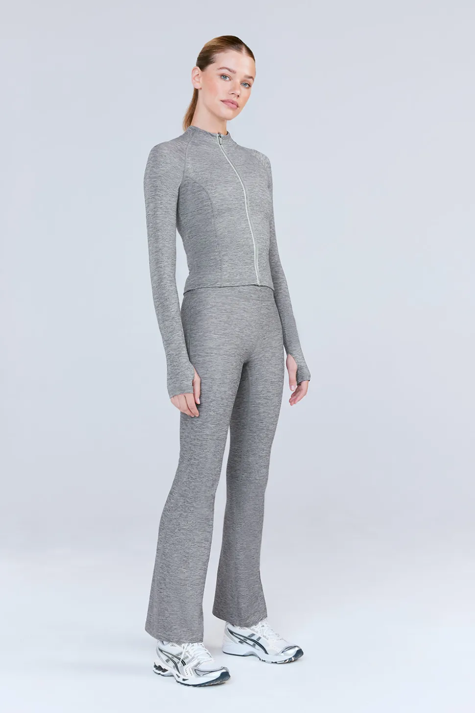 SkinLuxe Zip Through Running Top - Dark Grey Marl