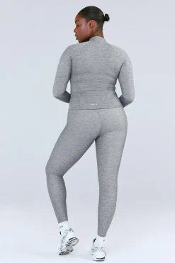 SkinLuxe Zip Through Running Top - Dark Grey Marl