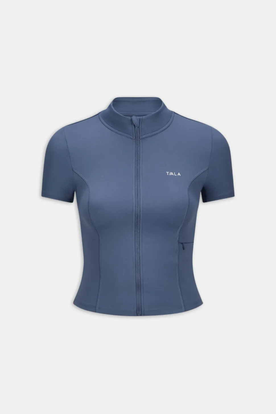 SkinLuxe Zip Through Short Sleeve Running Top - Vintage Blue