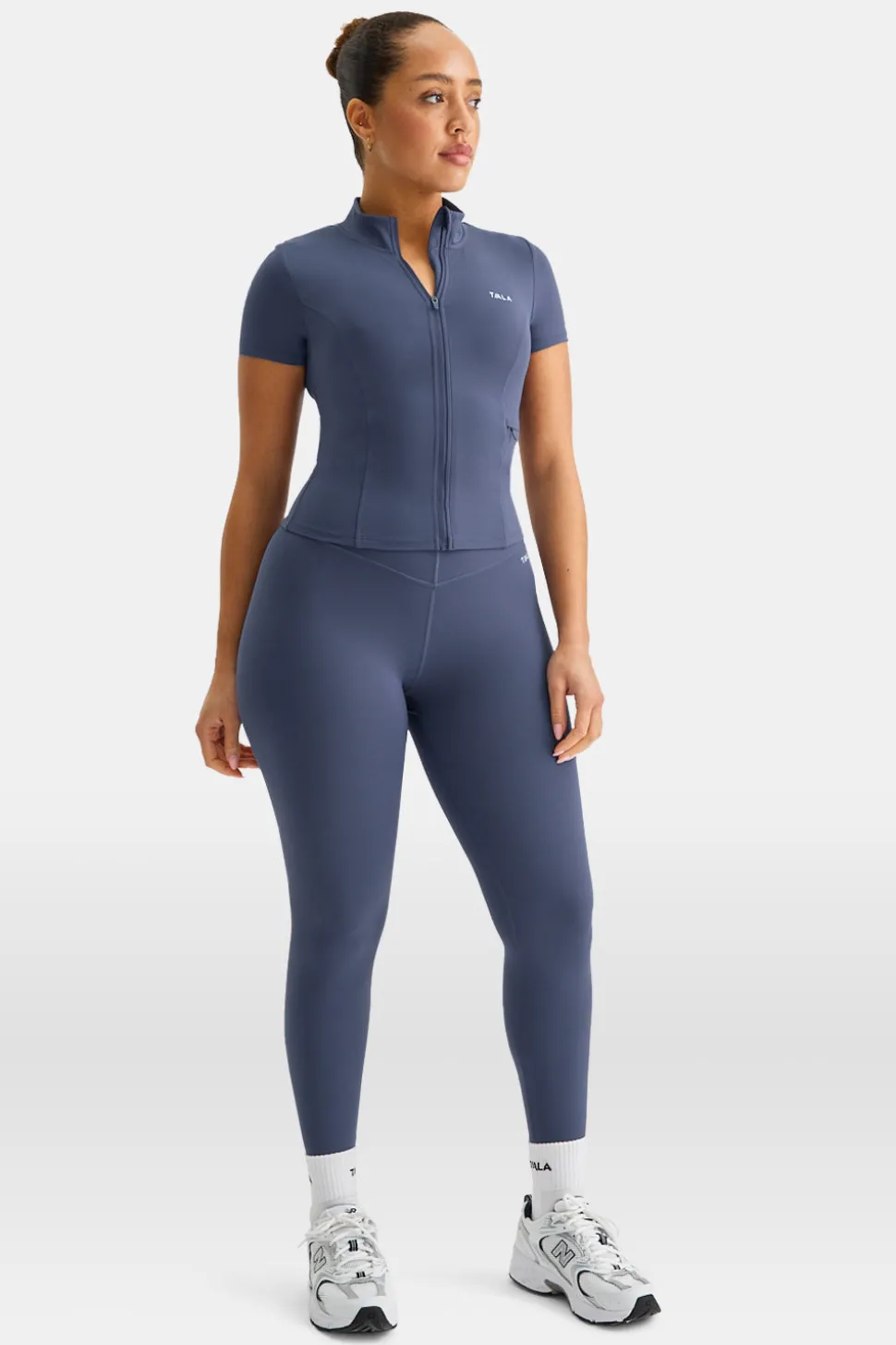 SkinLuxe Zip Through Short Sleeve Running Top - Vintage Blue