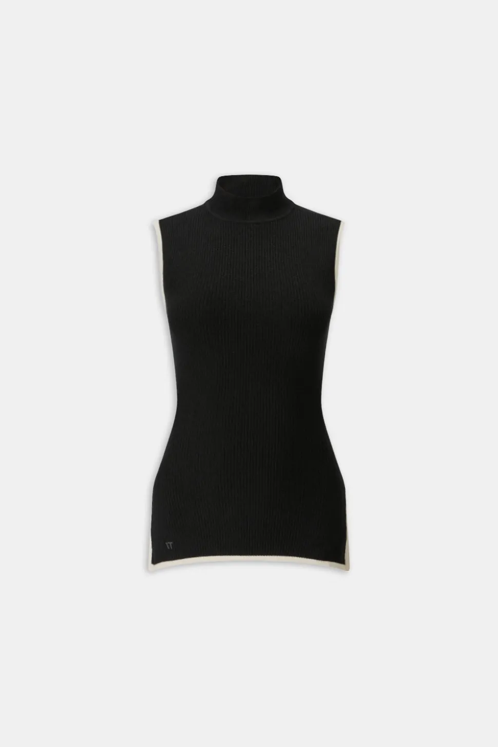 Sleeveless Mock Neck Ribbed Knit Tank - Black And Buttermilk