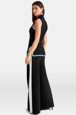 Sleeveless Mock Neck Ribbed Knit Tank - Black And Buttermilk