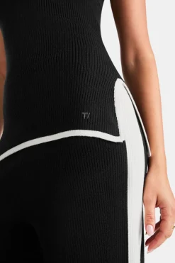 Sleeveless Mock Neck Ribbed Knit Tank - Black And Buttermilk