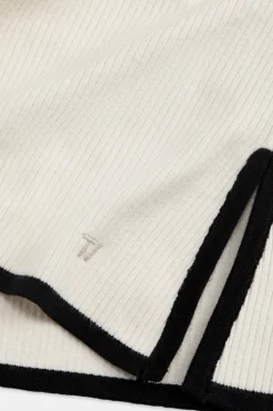 Sleeveless Mock Neck Ribbed Knit Tank - Buttermilk And Black