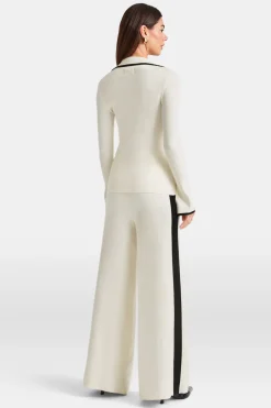 Slim Fit Long Sleeve Ribbed Knit Tie Top - Buttermilk And Black