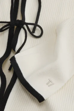 Slim Fit Long Sleeve Ribbed Knit Tie Top - Buttermilk And Black