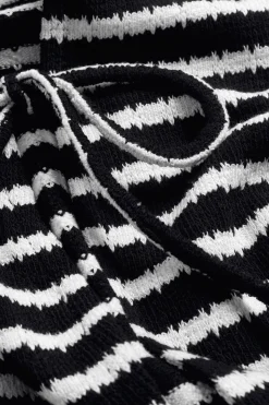 Stripe Knit Tie Detail Top - Black & White Stripe
