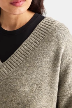 V Neck Jumper - Oat Marl