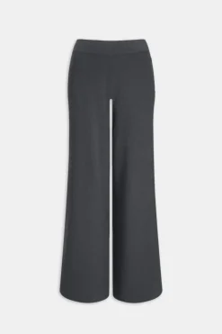 Wide Leg Contrast Ribbed Knit Trousers - Charcoal