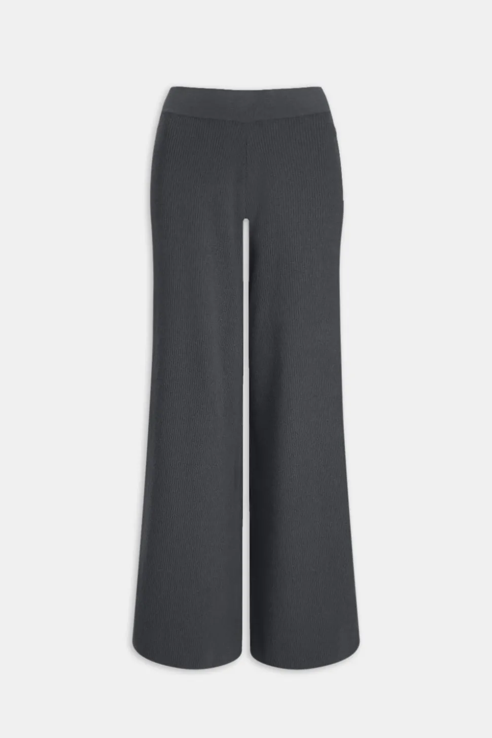 Wide Leg Contrast Ribbed Knit Trousers - Charcoal