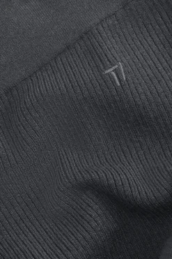 Wide Leg Contrast Ribbed Knit Trousers - Charcoal