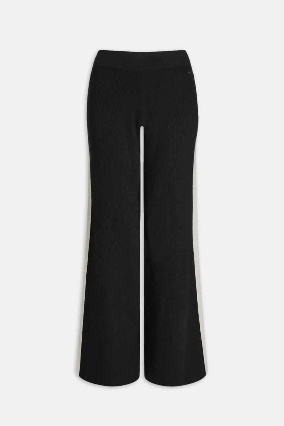 Wide Leg Contrast Ribbed Knit Trousers - Black And Buttermilk