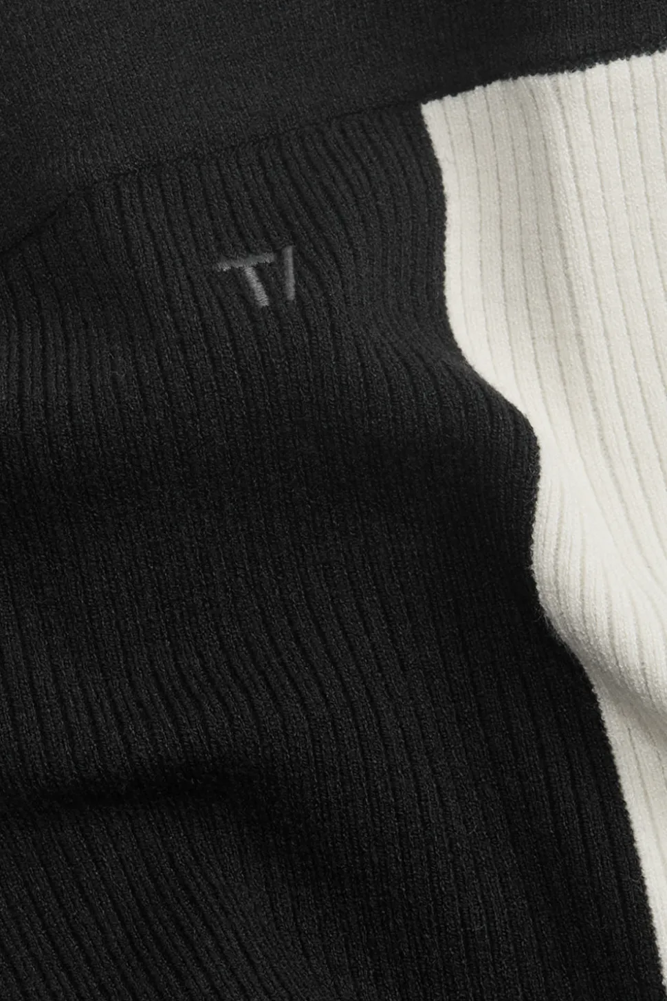 Wide Leg Contrast Ribbed Knit Trousers - Black And Buttermilk