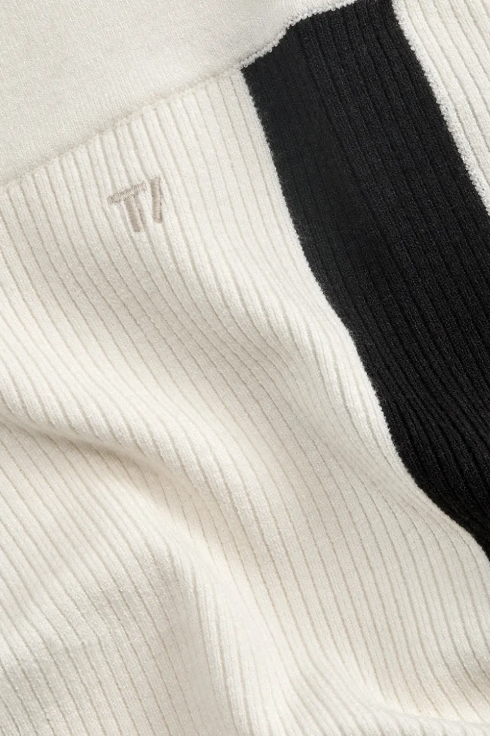 Wide Leg Contrast Ribbed Knit Trousers - Buttermilk And Black